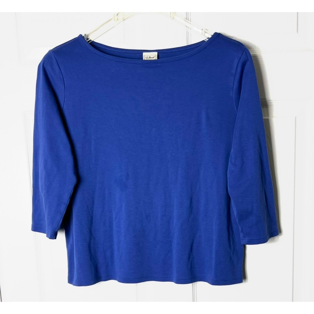 L.L. Bean Sz XL -Reg Women's Royal Blue Sleeve Top 100% Cotton